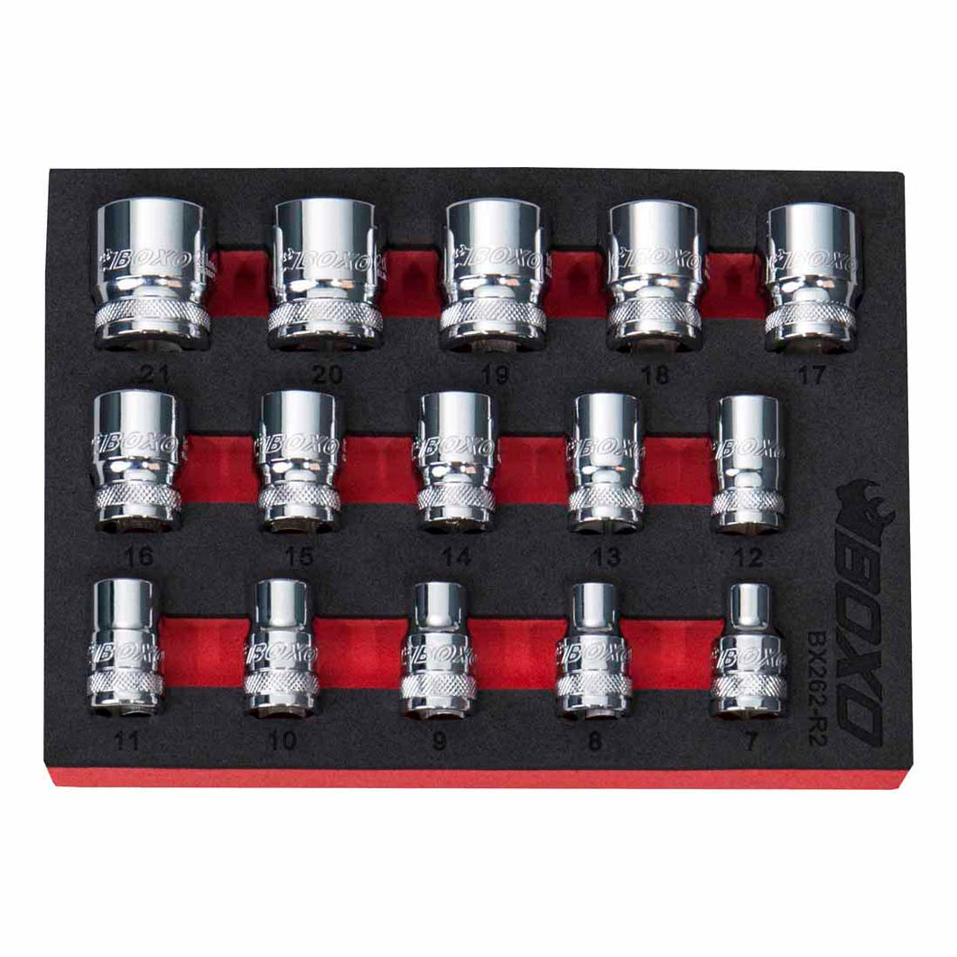 BOXO 15Pc 3/8" 12PT Socket Set (7mm to 21mm) | Boxo UK