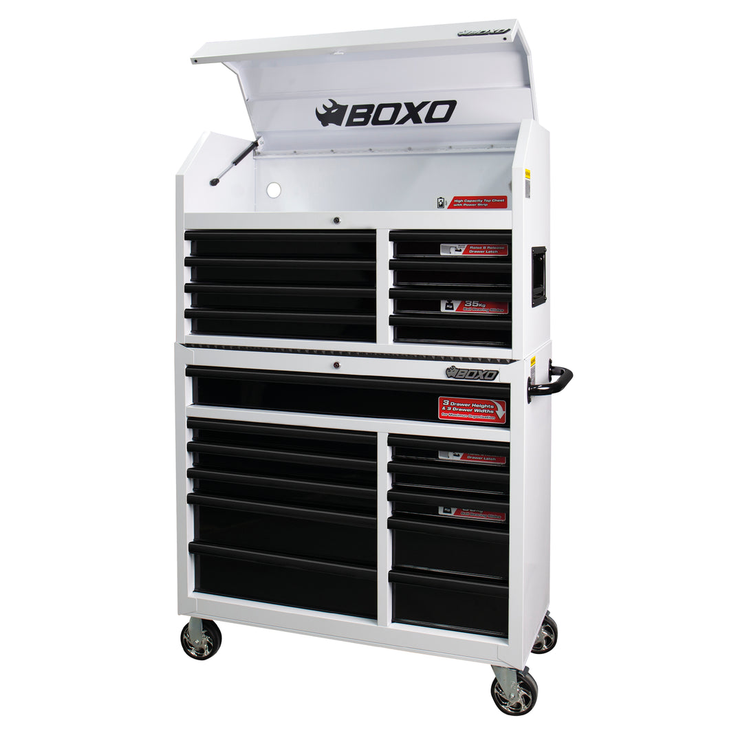 BOXO 41" 19 Drawer Toolbox Stack with Drawer Trim Pack - White Body & Trim Colour Options | Boxo UK