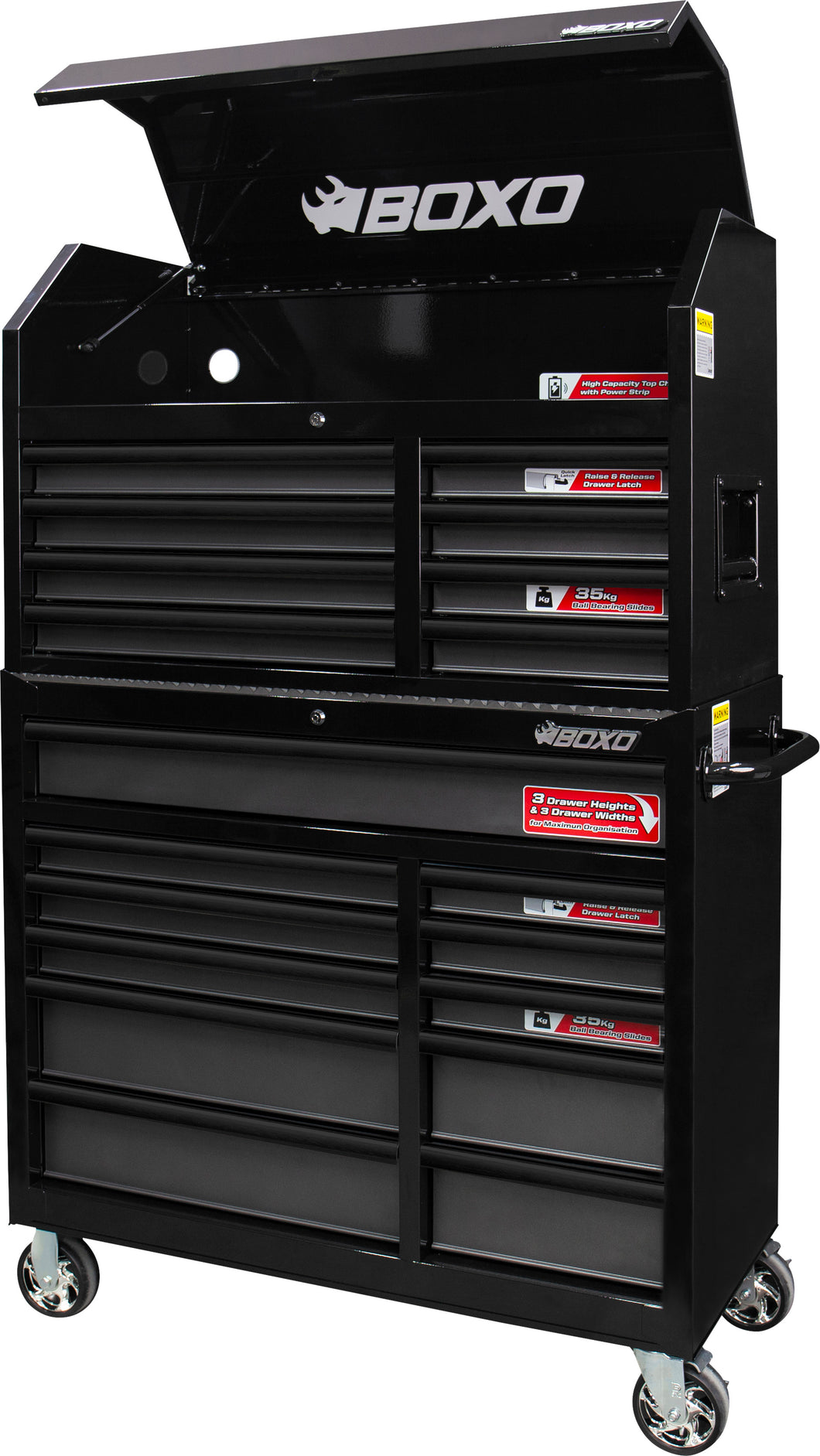 BOXO 41" 19 Drawer Toolbox Stack with Drawer Trim Pack - Black Body & Trim Colour Options | Boxo UK